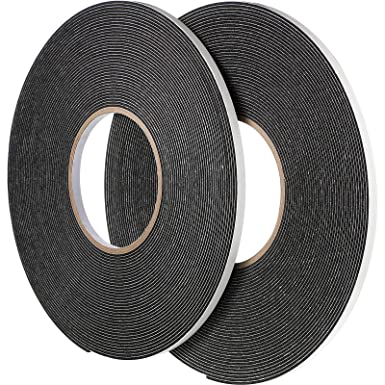 2 Rolls Double Sided Foam Tape PE Foam Tape Sponge Soft Mounting Adhesive Tape (Black,1/4 Inch by 50 Feet)