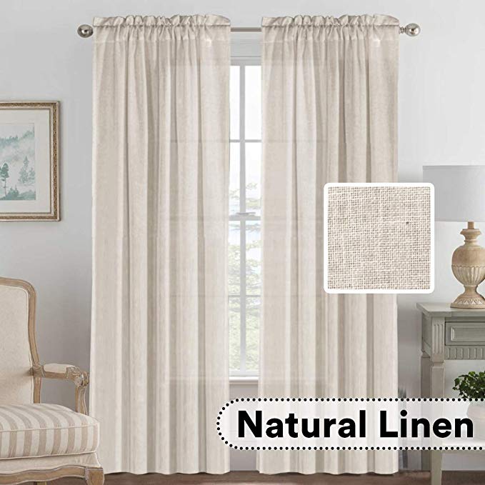 H.VERSAILTEX Pair Set Natural Linen Blended Window Treatment, Rod Pocket Top Premium Soft Rich Light Reducing Curtain Panels for Living Room - 52x84-Inch-Angora