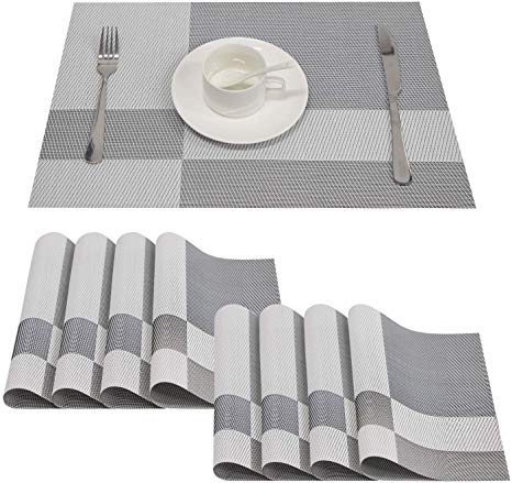 Top Finel Placemats,Plastic Table Mats Set of 8,Heat Resistant Washable Place Mats for Dinner Table,Grey