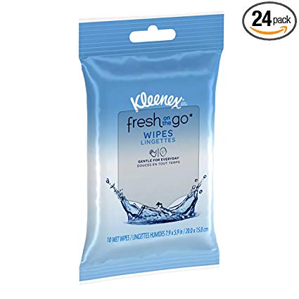 Kleenex Fresh On the Go* Moist Wipes, 10 Moist Wipes per Resealable Pack (Pack of 24)