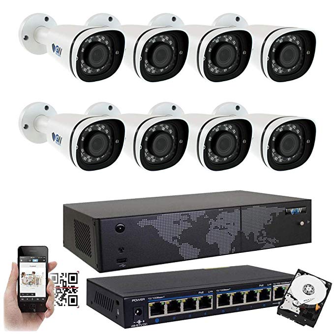 GW 8 Channel 8MP UltraHD 4K (3840x2160) Audio & Video Motorized Zoom Home NVR Security System - 8 x Bullet 8 Megapixel 2.8-8mm 3X Optical Zoom Waterproof IP PoE Cameras Built-in Microphone