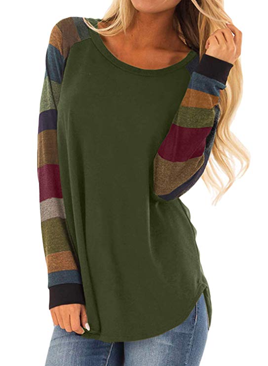 Malaven Womens Casual Color Block Long Sleeve Pullover Tops Loose Lightweight Tunic Shirt