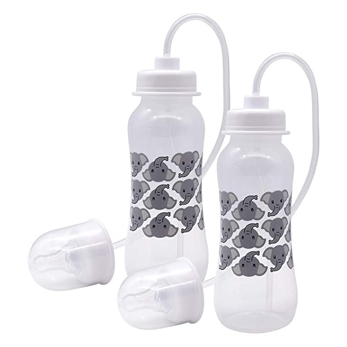 Podee Hands Free Baby Bottle - Anti-Colic Self Feeding System 9 oz (2 Pack - Elephant)