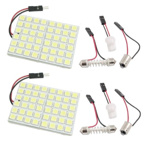 Cutequeen Trading 2PCS White 5050 48SMD 48-SMD LED Panel Dome Light Lamp   T10 BA9S Festoon Adapter (pack of 2)