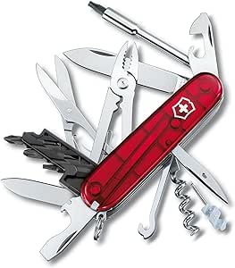 Victorinox Cyber Tool M, Couteau de Poche Suisse, Léger, Multitool, 32 Fonctions, Lame, Bits, Tire Bouchon, Rouge Transparent