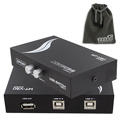 EEEKit for Printer Scanner Camera Keyboard, 2 Port USB 2.0 Sharing Manual Switch Box Hub 2 PCs to 1 Printer   EEEKit Protective Storage Pouch Gray for Free