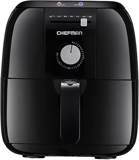 Chefman Express Fryer, Rapid Hot-Air Technology, Ultra Quiet, Includes Recipe Boo Book, Minimum Temperature 180°F to Maximum 390°F, Black-RJ38, 14.2" X 14.2" X 14", Black