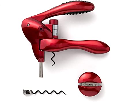 Rabbit Original Lever Corkscrew with Foil Cutter and Extra Spiral (Metallic Red)
