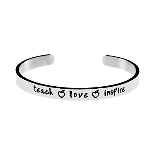 Joycuff Inspirational Teach Stainless Steel Cuff Bangle Bracelets for Teachers Jewelry Gift Encourage Saying Teach Love Inspire