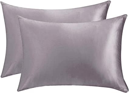 Silk Life Satin Pillow Case Set for Hair and Skin to prevent wrinkles Hidden Zipper Standard (50x75cm) 2 Pack, Gray