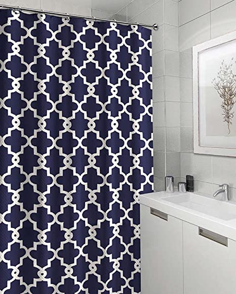 Ruthy's Textile Geometric Patterned Shower Curtain, Navy