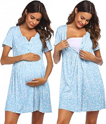 Ekouaer Labor and Delivery Gown, Nursing Nightgown, Maternity Nightgowns for Hospital Short Breastfeeding Nightgown S-XXL