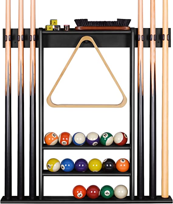 XCSOURCE Pool Cue Rack Only, Pool Stick Holder Wall Mount, 6 Pool Billiard Stick   Ball Set Wall Cue Rack, Pool Table Accessories for Billiard Room