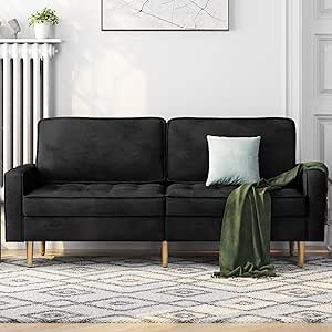 Yaheetech 2-Sitzer Sofa, Samt-Sofa mit Metallbeinen Modernes 2er Gästesofa Polstersofa Schlafcouch für kleine Räume/Wohnzimmer/Schlafzimmer/Gästezimmer 173,5×76×84 cm LxBxH Schwarz