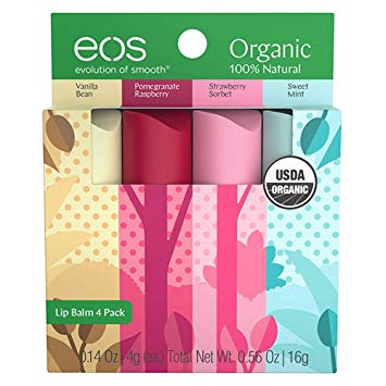 eos Natural & Organic Stick Lip Balm | Variety Pack | Strawberry Sorbet, Sweet Mint, Vanilla Bean, and Pomegranate Raspberry | Certified Organic & 100% Natural | 0.14 oz. | 4-Pack