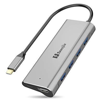 USB C Hub Tuwejia 6-in-1 Type c Hub Multi Port Adapter with USB C to HDMI 4K Output,4 USB 3.0, USB C Charging Adapter Compatible MacBook Pro 13/15 (Thunderbolt 3 Port),MacBook Air 2018, Surface Go