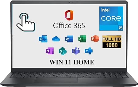 DELL Inspiron 15 3000 3520 Business Laptop Computer 15.6'' FHD Touchscreen,11th Gen Intel 4 Cores i5-1155G7, with Microsoft Office 365,12G,512GB, Numeric Keypad, Wi-Fi, Webcam, HDMI, Black