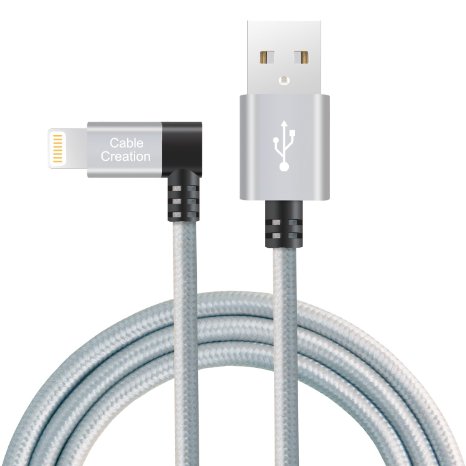 CableCreation Angled Lightning to USB Cable, 4FT Apple USB Data Sync Charge Cable for iPhone 6S/6, iPhone 5/5S/5C, Metal Plug & Cotton Jacket, Silver Color