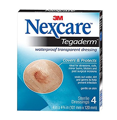 Nexcare Tegaderm Waterproof Transparent Dressing, Comfortable, Stretchy, Wear Up to 7 Days, 4-Inches X 4-3/4-Inches, 4 Count