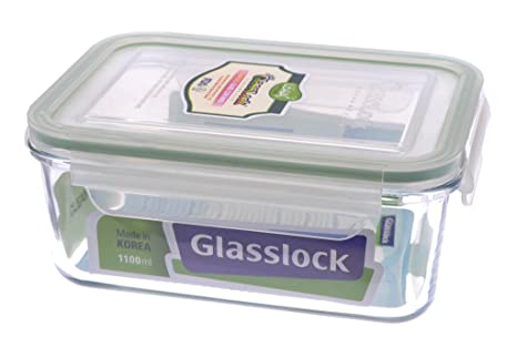 Glasslock RP518 Rectangle Oven Safe Food Glass Container, 1100-ML (37-Ounce or 4½-Cups)