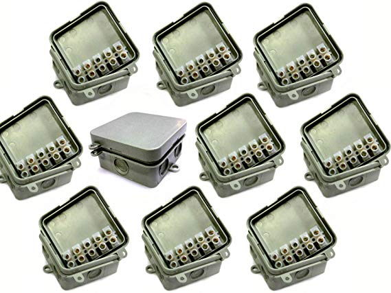 10x junction box with 15 and connectors 65 x 65 x 30mm waterproof IP44 weatherproof outdoor external square connection box