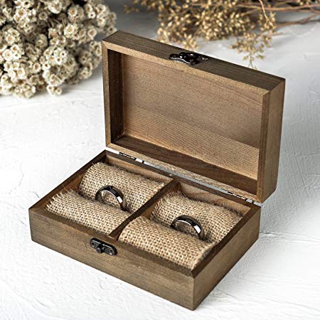 AW Wood Ring Box Holder Wedding Engagement Ring Bearer Box Wooden Ring Pillow Box Decorative Jewelry Box