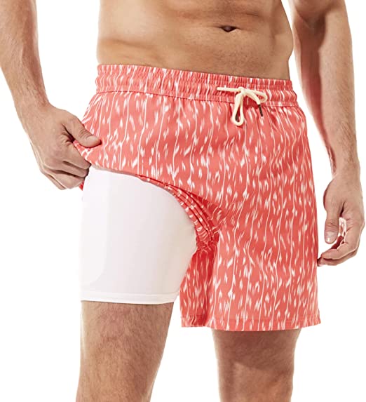 BRISIRA Swim Trunks Men Quick Dry Swim Shorts 5 inch Inseam Stretch Water Beach Shorts with Compression Liner Zipper Pocket