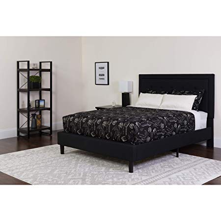 Flash Furniture Roxbury Queen Size Tufted Upholstered Platform Bed in Black Fabric