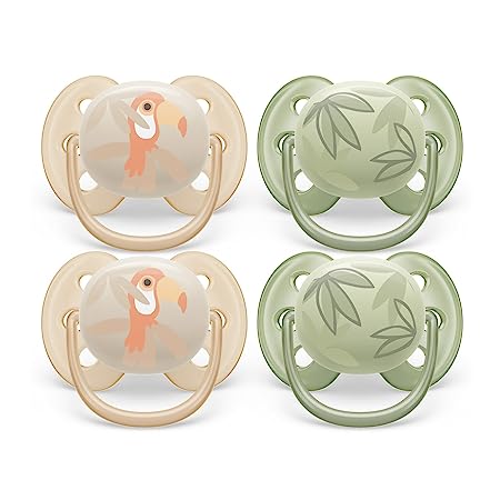 Philips Avent Ultra Soft Pacifier - 4 x Soft and Flexible Baby Pacifiers for Babies Aged 0-6 Months, BPA Free with Sterilizer Carry Case, SCF091/24