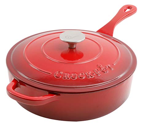 Crock Pot 112011.02 Artisan 3.5 Quart Enameled Cast Iron Deep Sauté Pan, Scarlet Red