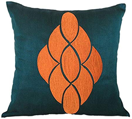 The White Petals Teal Geometric Pattern Pillow Cover, Teal Decorative Pillow Cover, 16x16 Teal Orange Pillow