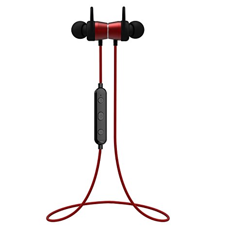 Mpow [Upgraded] Magnetic Bluetooth Headphones Wireless V4.1, IPX7 Waterproof, Wearable Stereo Sport Earbuds In-Ear Earphones w/ Mic & Case, Secure Fit for Running Workout (Black Red)