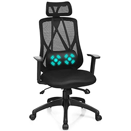 Giantex Mesh Office Chair, Ergonomic Computer Chair with Removable USB Massage Lumbar Support, Adjustable Height Armrest Headrest Swivel Reclining Mesh High Back Office Chair(Black)