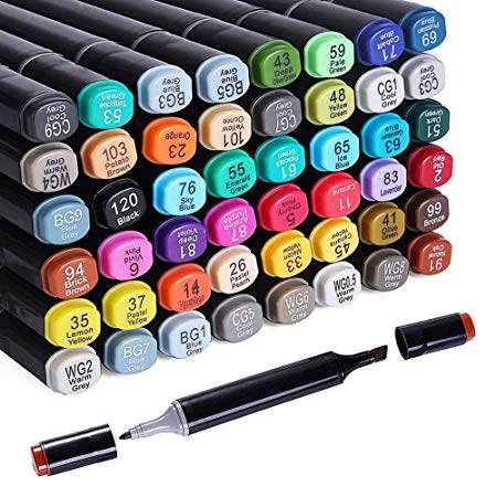 48 Colors Alcohol Dual Tip Art Markers， Permanent Marker Pen Highlighter, Suitable for Beginners Adult Children Coloring Sketching and Card Making, Office Marking, Art Creation, Architecture, Clothing