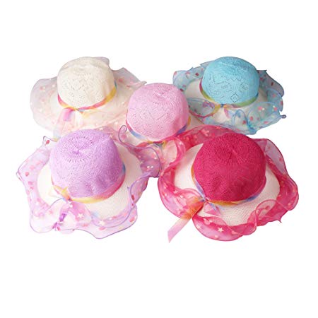 JIAKAI Girls Sunflower Straw Tea Party Hat Set (5Pcs, Assorted Colors)