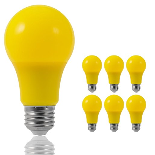 JandCase LED Yellow Bulbs, 40W Equivalent, A19 Bug Light Bulbs with Medium Base, 6 Pack