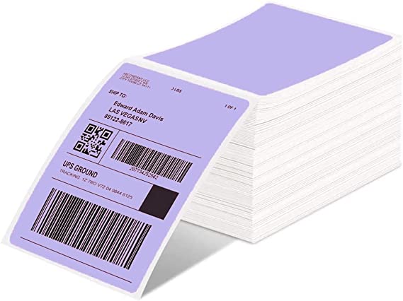 Phomemo 4x6 Thermal Labels for Shipping Label Printer - 500PCS Purple Mailing Labels - 4x6 Direct Thermal Labels Fanfold Compatible with Rollo,MUNBYN,iDPRT,JADENS,POLONO - Water/Oilproof - NO BPA/BPS