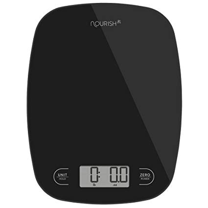 Digital Kitchen Scale/Food Scale from Greater Goods - Extra Battery Included, Ultra Slim, Multifunction, Easy to Clean, Large Display (Black Glass)