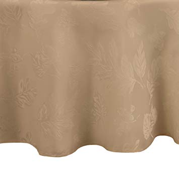 Elrene Home Fashions Elegant Woven Leaves Jacquard Damask Tablecloth, 90" Round, Taupe