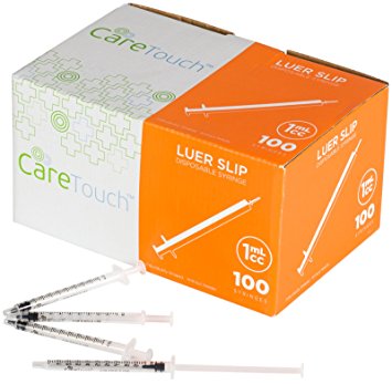 1ml Syringe Only with Luer Slip Tip - 100 Syringes by Care Touch