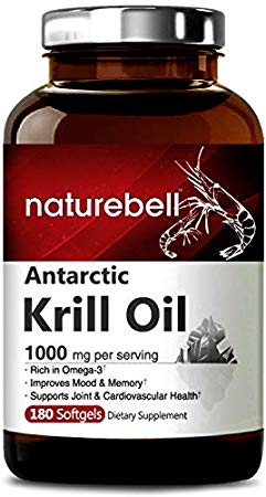 Antarctic Krill Oil, 180 Softgels, 1000mg Per Serving, Rich in Omega-3, EPA, DHA and Astaxanthin, Enhances Mental Health, Non-GMO & Manufactured in USA