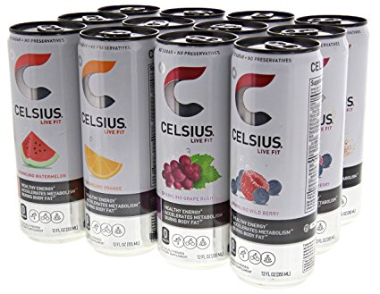 Celsius Carbonated Pack, 3-Sparkling Grape, 3-Sparkling Watermelon, 2-Sparkling Orange, 2-Sparkling Cola, and 2-Sparkling Wild Berry 12 - 12 fl oz (355mL) Cans