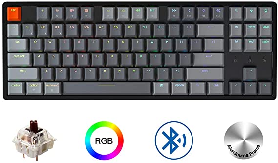 Keychron K8 Mechanical Gaming Keyboard, 87 Keys RGB Wireless Tenkeyless Keyboard with Gateron Brown Switch/USB Wired/Aluminum Frame, Bluetooth Computer Keyboard for Mac Windows PC Gamer