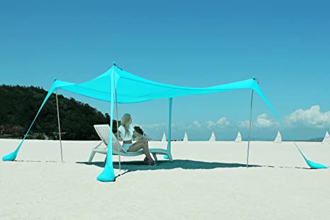 DIPUG Portable Beach Tent Canopy, Sun Shelter with UV Protection, Outdoor Shade with Sandbags, 4 Poles, Shovel and Anchors 10×10 FT, Turquoise