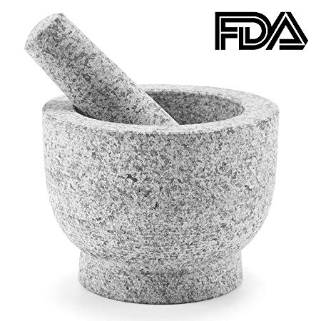 CO-Z Mortar and Pestle Set for Guacamole Spice Herbs, Unpolished Granite Food Grinder, Non Porous, Dishwasher Safe, 6 Inch, 2 Cup-Capacity