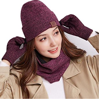 Knit Beanie Hat Scarf Touch Screen Gloves   Hat   Scarf,Unisex 3 PCS Set Winter Warm Set For Men Women Children