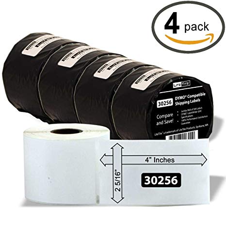 LiteTite 30256 (4 Rolls) DYMO LabelWriter (LW) Compatible Shipping Labels, 2-5/16 x 4 Inches, White, Blank, 4-Pack (LT30256)