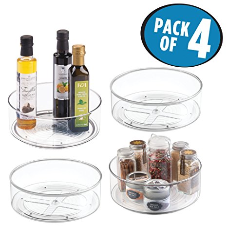 mDesign Lazy Susan Turntable Storage for Countertops, Cabinets, Pantry - Pack of 4, Clear