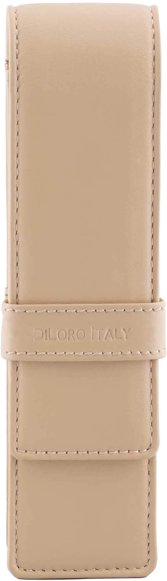 DiLoro Leather Pen Case Pouch Holder for Two Fountain Pens Ballpoint Rollerball Pen or Pencils (Beige)