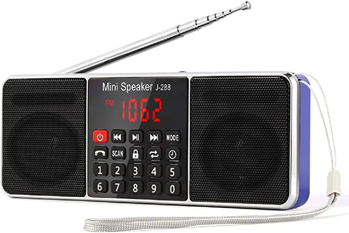 PRUNUS J-288 AM/FM Radio Portable, Hands-Free Bluetooth Radio Stereo Speaker with Sleep Timer, Power-Saving Display, Ultra-Long Antenna, AUX Input & USB Disk & TF Card MP3 Player(Blue)